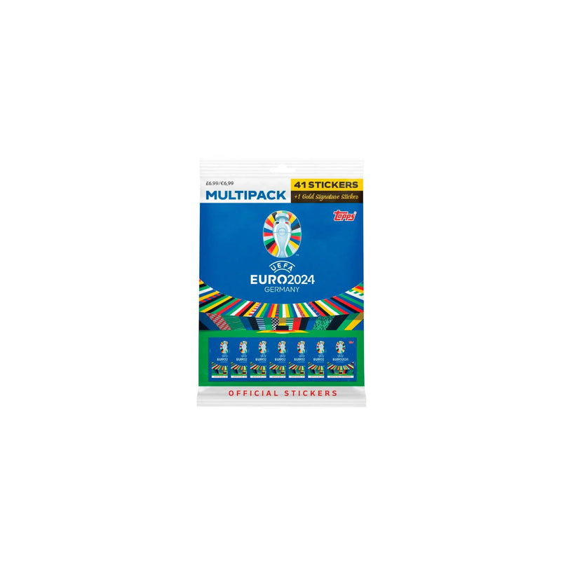 Topps Official Euro 2024 Sticker Collection - Multipack - Contains 41 Euro 2024 Stickers Plus 1 Gold Signature Series Sticker.