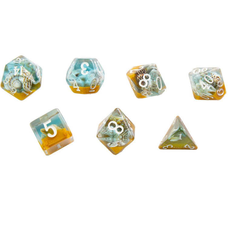 Embraced Series RPG Dice Set - Set of 7 Dice in a Variety of Sizes Designed for Roleplaying Games, Premium Quality Resin Dice with Unique Thematic Summer Time Design, Made by Gamegenic