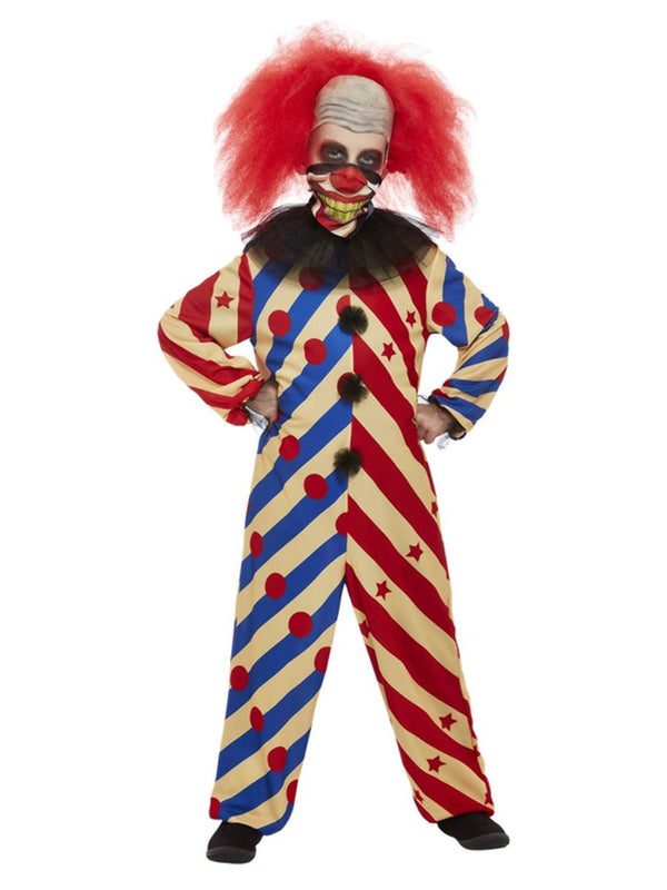 Creepy Clown Kids Costume Striped Jumpsuit