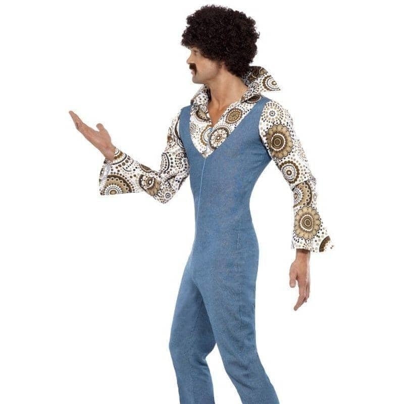 70s Groovy Dancer Costume Adult Blue Floral Jumpsuit_3