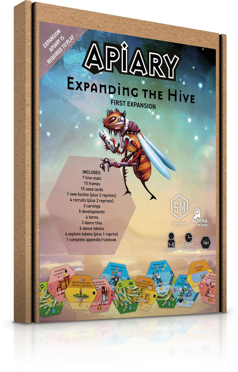 Stonemaier Games: Apiary: Expanding The Hive Expansion | New Unique Frames, Additional Tiles, and More! | Add to Apiary - A Strategy Board Game About Bees in Space | 1-5 Players, 90 Mins, Ages 14+