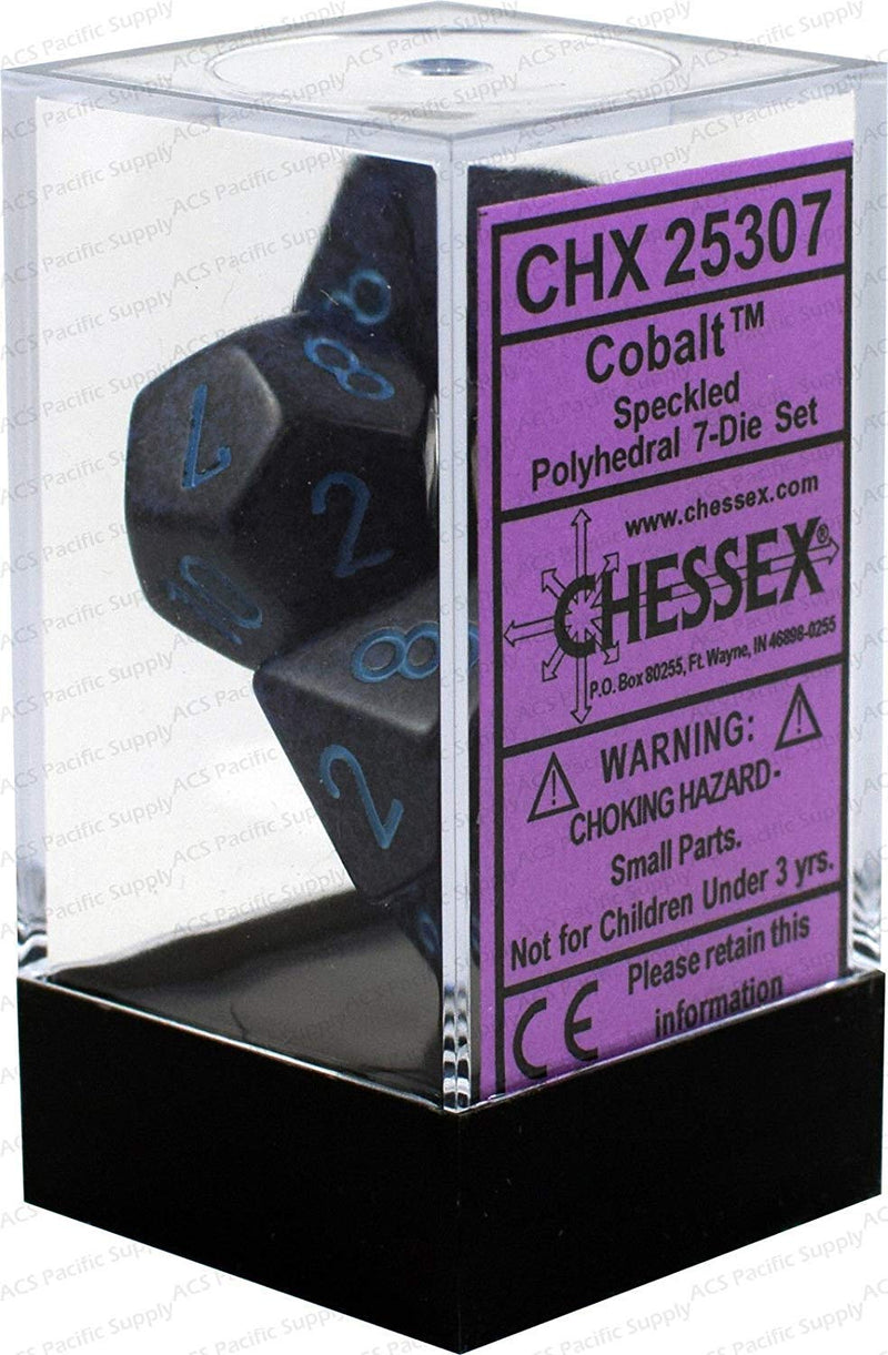 Chessex DND Dice Set-Chessex D&D Dice-16mm Speckled balt Plastic Polyhedral Dice Set-Dungeons and Dragons Dice ludes 7 Dice - D4 D6 D8 D10 D12 D20 D%, Various (CHX25307)