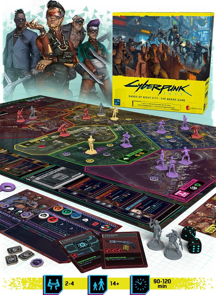 CMON Cyberpunk 2077: Gangs of Night City Board Game - Conquer Night City in This Immersive Sci-Fi Strategy Game! Adventure Game, Ages 14+, 1-4 Players, 90-120 Min Playtime, Made