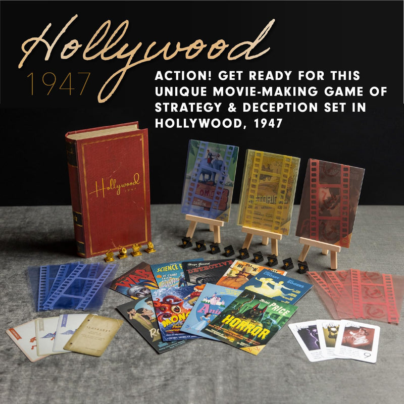 Hollywood 1947 Board Game, Movie Making Game for Friends and Family, Board Game of Cards, Strategy, and Deceit, for 1-9 Players, Ages 14+