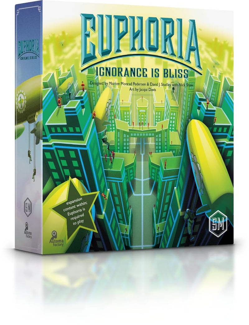 Stonemaier Games: Euphoria: Ignorance is Bliss Expansion | Add to Euphoria: Build a Better Dystopia (Base Game) | New Solo Mode, New Antiques Bazaar & Other Components | 1-6 Players, 60 Mins, Ages 14+