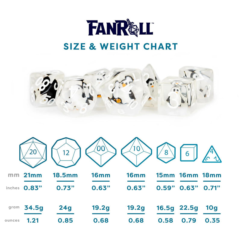 FanRoll by Metallic Dice Games 16mm Resin Poly DND Dice Set: Penguin Dice, Role Playing Game Dice for Dungeons and Dragons