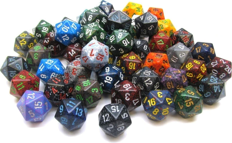 Chessex Manufacturing DND Dice Set - Chessex D&D Dice - 16mm Assorted Speckled Plastic Polyhedral Dice Set - Dungeons and Dragons Dice Includes 50 Dice – D20 (CHX29320)