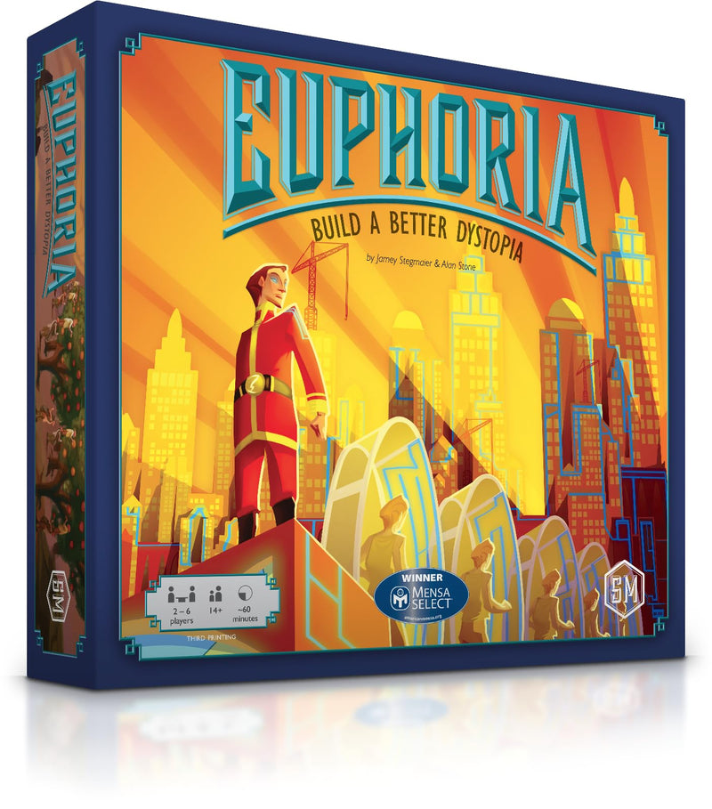 Stonemaier Games: Euphoria: Build a Better Dystopia (Base Game) | Competitive Dice Worker Placement Strategy Board Game | for Adults and Family | 2-6 Players, 60 Mins, Ages 14+