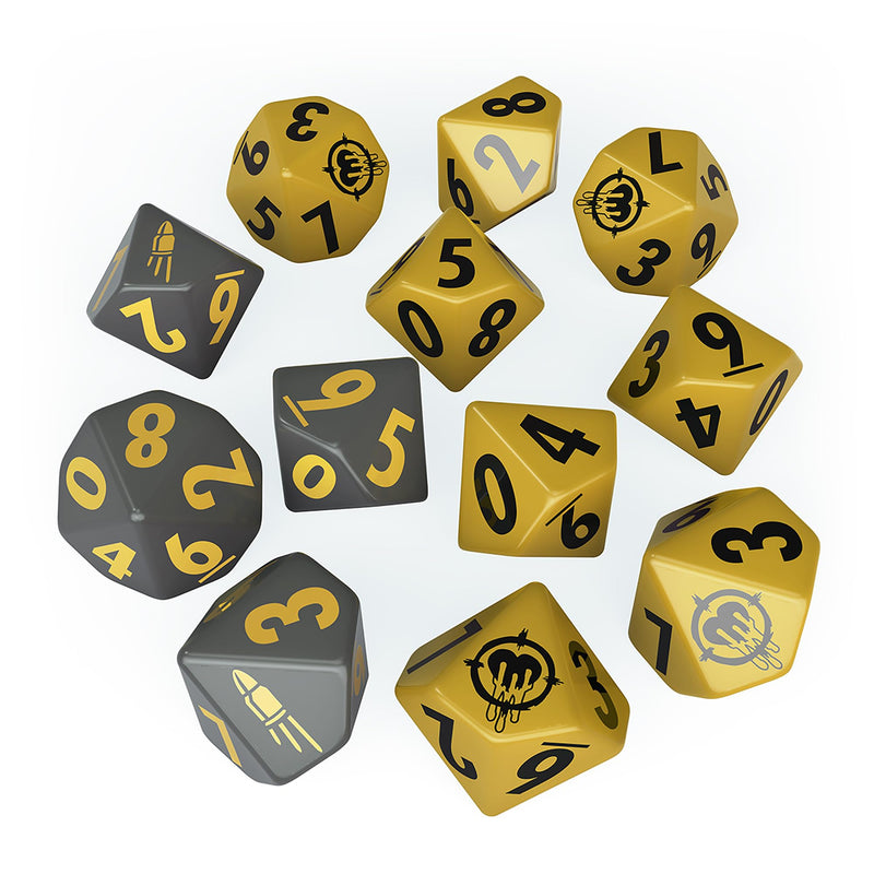 Modiphius Entertainment: Fallout Factions: Dice Sets - The Operators - 12 Engraved Dice, Tabletop Miniatures Game Accessory, Officially Licensed