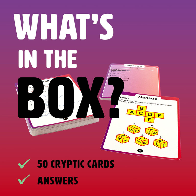 Ginger Fox Official Mensa Brainteasers Challenge Card Game - Prepare To Be Puzzled - Includes 50 Double-Sided Cards