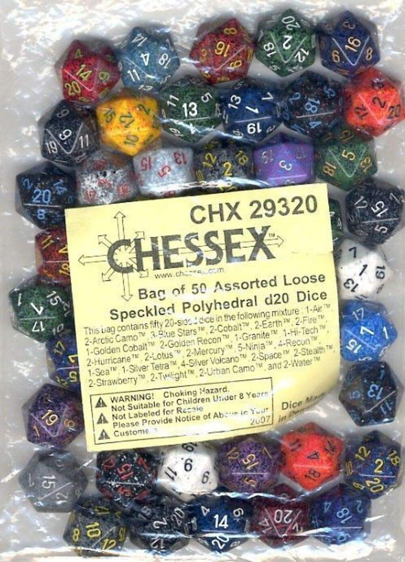 Chessex Manufacturing DND Dice Set - Chessex D&D Dice - 16mm Assorted Speckled Plastic Polyhedral Dice Set - Dungeons and Dragons Dice Includes 50 Dice – D20 (CHX29320)