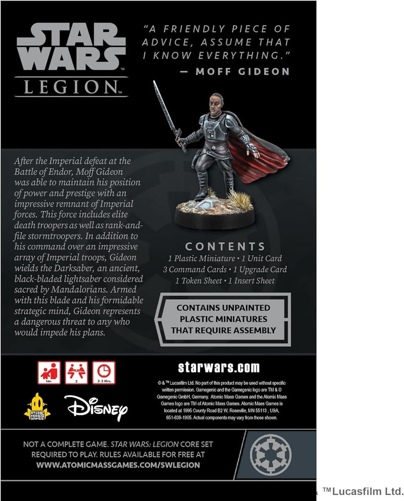 Star Wars: Legion Moff Gideon Commander Expansion - Lead with Cunning Tactics! Tabletop Miniatures Strategy Game for Kids and Adults, Ages 14+, 2 Players, 3 Hour Playtime, Made by Atomic Mass Games