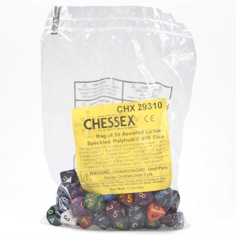 DND Dice Set - Chessex D&D Dice - 16mm Assorted Speckled Plastic Polyhedral Dice Set - Dungeons and Dragons Dice Includes 50 Dice – D10