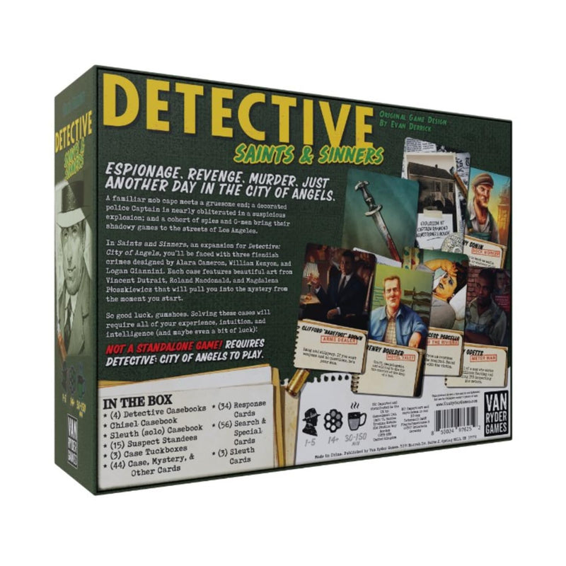 Detective City of Angels: Saints and Sinners Expansion - 1-5 Player Mystery Board Game - 120 Minutes of Gameplay - Narrative Driven Game - Teens and Adults Ages 14+ - by Van Ryder Games