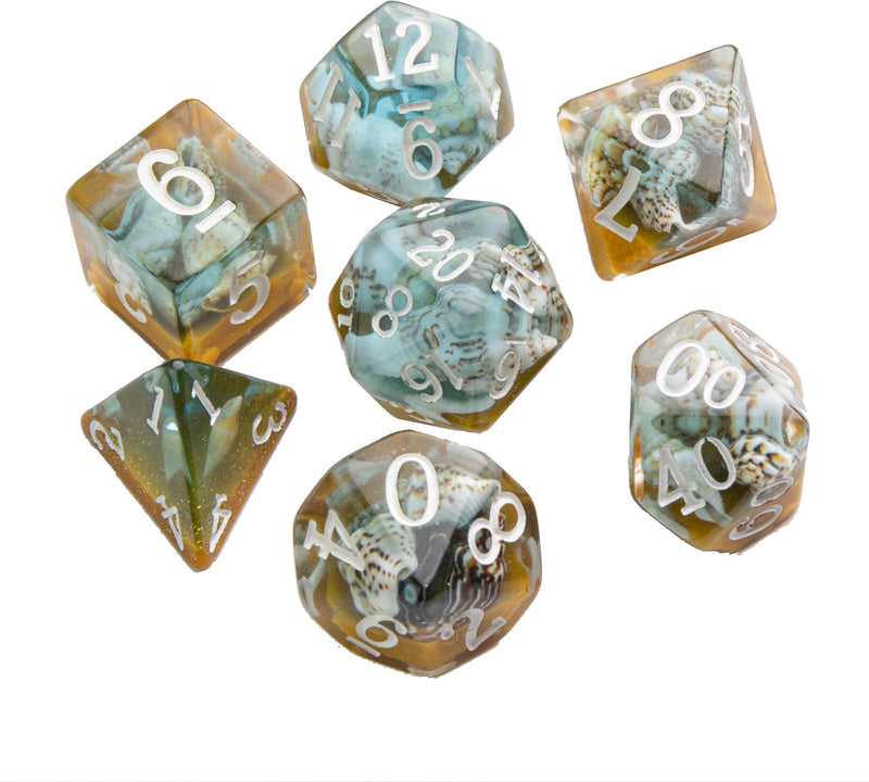 Embraced Series RPG Dice Set - Set of 7 Dice in a Variety of Sizes Designed for Roleplaying Games, Premium Quality Resin Dice with Unique Thematic Summer Time Design, Made by Gamegenic