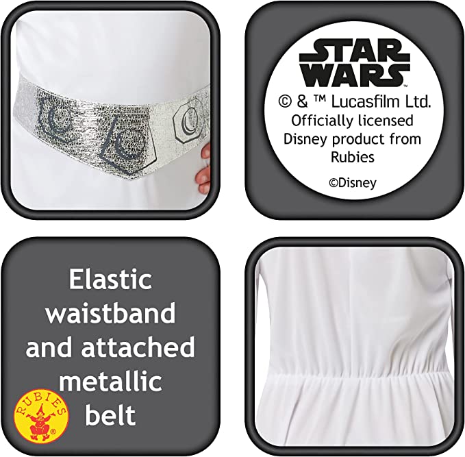 Princess Leia Girls Costume Long White Dress Belt Hair Buns