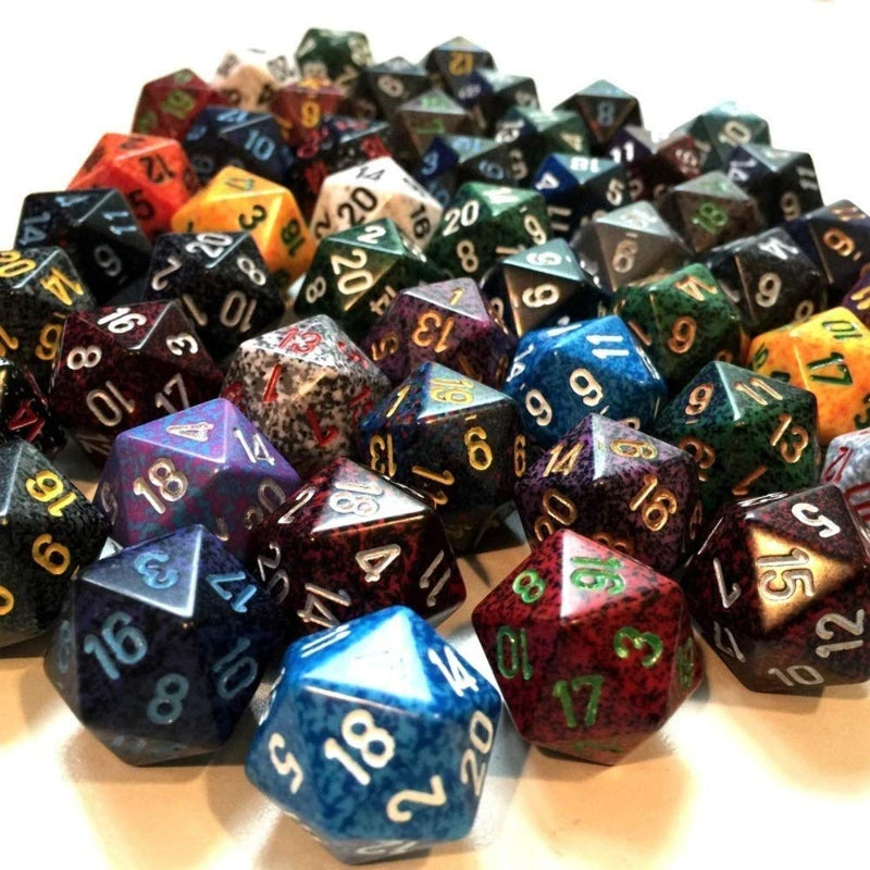 Chessex Manufacturing DND Dice Set - Chessex D&D Dice - 16mm Assorted Speckled Plastic Polyhedral Dice Set - Dungeons and Dragons Dice Includes 50 Dice – D20 (CHX29320)