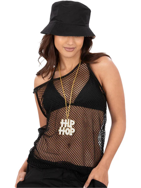 90s Black String Vest Unisex Fishnet Tank Top