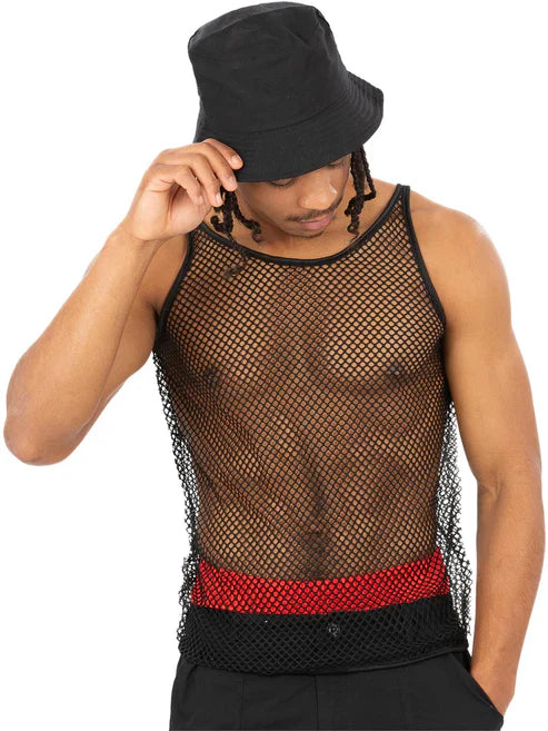 90s Black String Vest Unisex Fishnet Tank Top