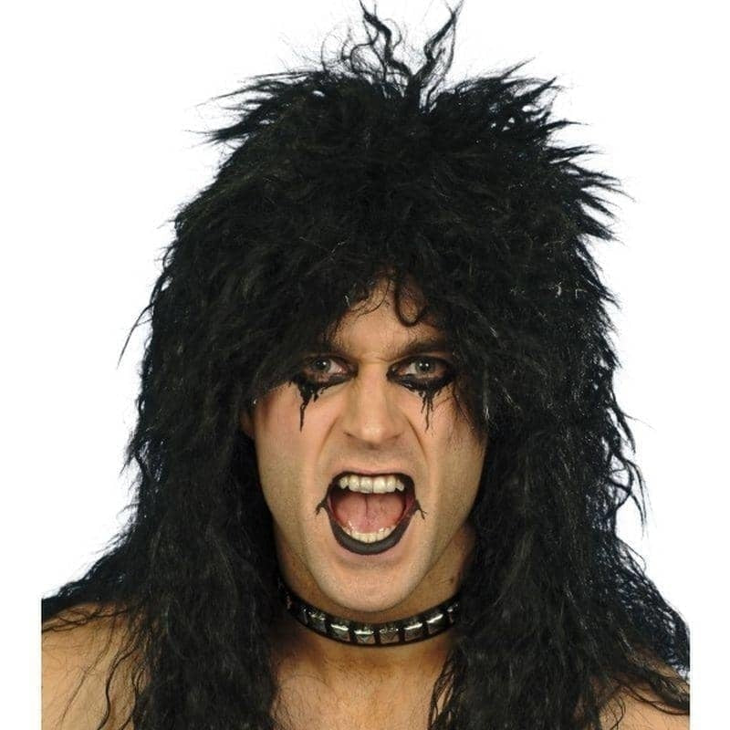 80s Long Tousled Black Hard Rocker Wig - Glamorous Retro Hairpiece ...