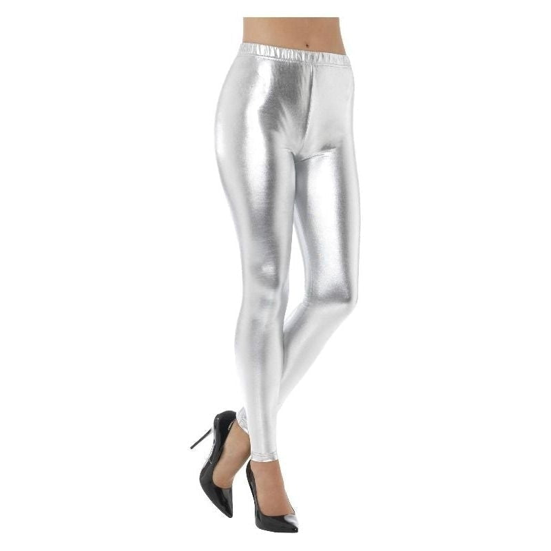 80s Metallic Disco Leggings Adult Silver_2