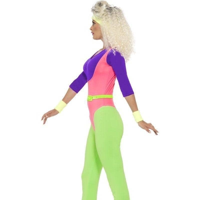 80s Work Out Costume With Jumpsuit Adult Purple Pink Green_3 sm-43196XS