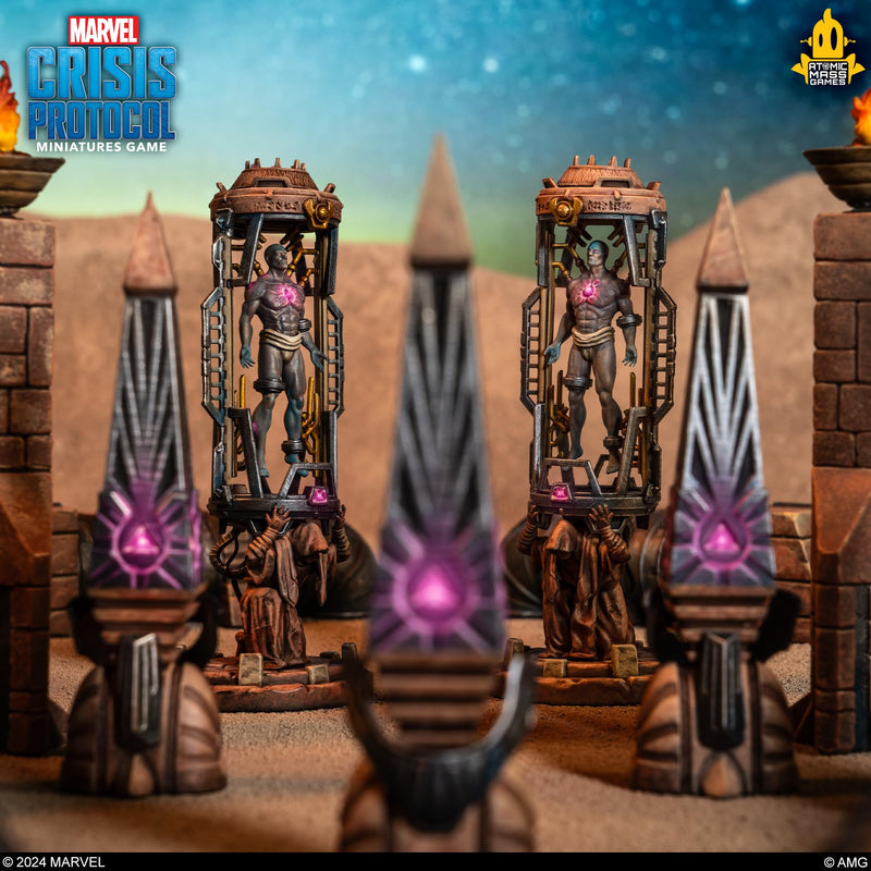 Marvel: Crisis Protocol Dark Future Terrain Pack - Enhance Battles with Wakandan Statues & One-Shot Card! Tabletop Superhero Game, Ages 14+, 2 Players, 90 Min Playtime