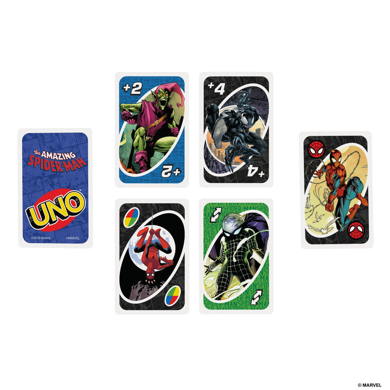 Mattel Games UNO The Amazing Spider-Man Card Game for Kids, Adults & Family with Deck & Special Rule Inspired by the Marvel Comic Book Series, HXY08