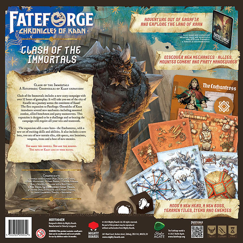 Mighty Boards: Fateforge Chronicles of Kaan: Clash of The Immortals Expansion - Strategy Board Game, App Co-Op Action Adventure, Ages 14+, 1-4 Players