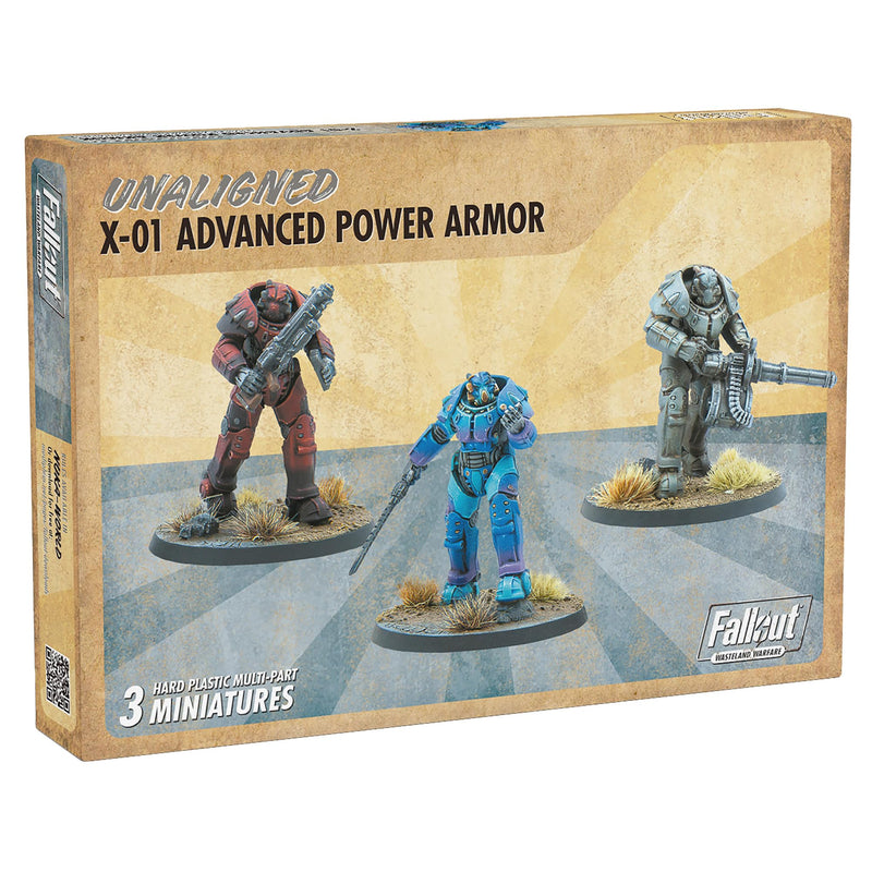 Modiphius Entertainment: Fallout: Wasteland Warfare - Unaligned: X-01 Power Armor - 3 Figures, Unpainted Miniatures, Scenic Bases, Tabletop Miniatures