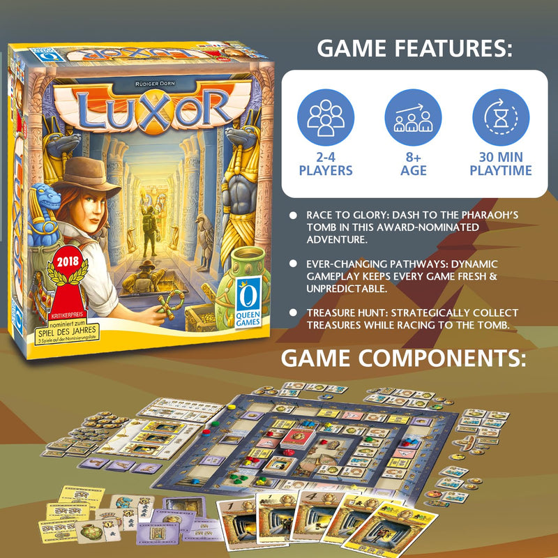 Queen Games Luxor Strategy Board Game for Families, Adults, Kids Ages 8+, 2-4 Players