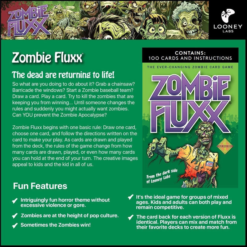 Looney Labs Zombie Fluxx Card Game - Ever-Changing Gameplay and Zombie Adventure