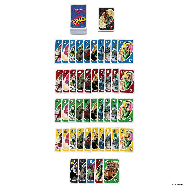 Mattel Games UNO The Amazing Spider-Man Card Game for Kids, Adults & Family with Deck & Special Rule Inspired by the Marvel Comic Book Series, HXY08