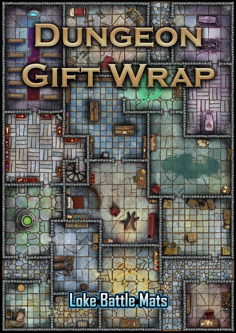 Loke Dungeon Gift Wrap - 6 Sheets of Premium 19x27” Gift Wrap with Playable Dungeon Design - Perfect for Tabletop RPGs