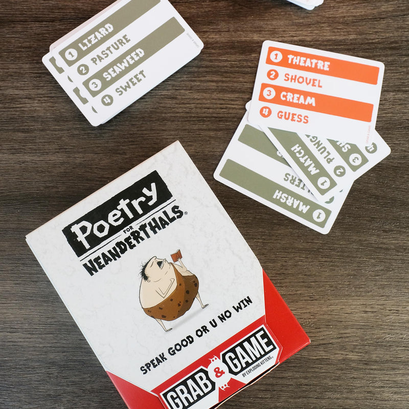 Exploding Kittens Poetry for Neanderthals Grab & Game 2+ Players - Ages 7+ - 10 Minutes to Play - Travel Sized Word Guessing Game - Party Game, Family Game Night, Kid and Adult Card Game