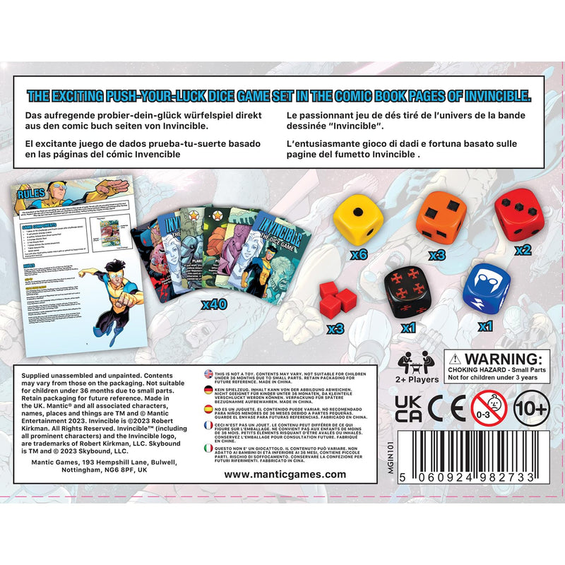 Mantic Games: Invincible: The Dice Game - Fast Paced Push Your Luck Dice Rolling Game, Comic Book Card & Dice Battle Game, Ages 10+, 2+ Players