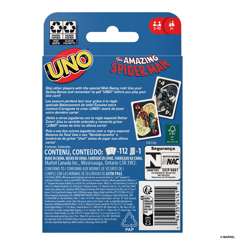 Mattel Games UNO The Amazing Spider-Man Card Game for Kids, Adults & Family with Deck & Special Rule Inspired by the Marvel Comic Book Series, HXY08