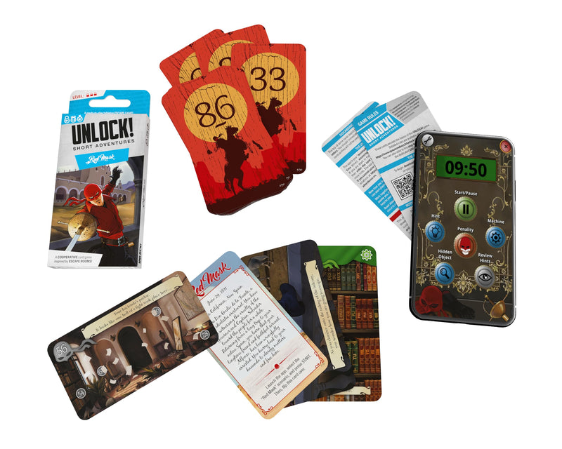 Space Cowboys Unlock! Short Adventures 7: Red Mask - Immersive Escape Room Card Game for Kids and Adults, Ages 10+, 1-6 Players, 45 Minute Playtime, Made