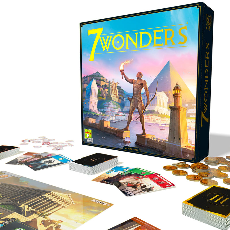 7 Wonders Board Game BASE GAME (New Edition) for Family | Civilization and Strategy Board Game for Adult Game Night | 3-7 Players | Ages 10+ | Made by Repos Production