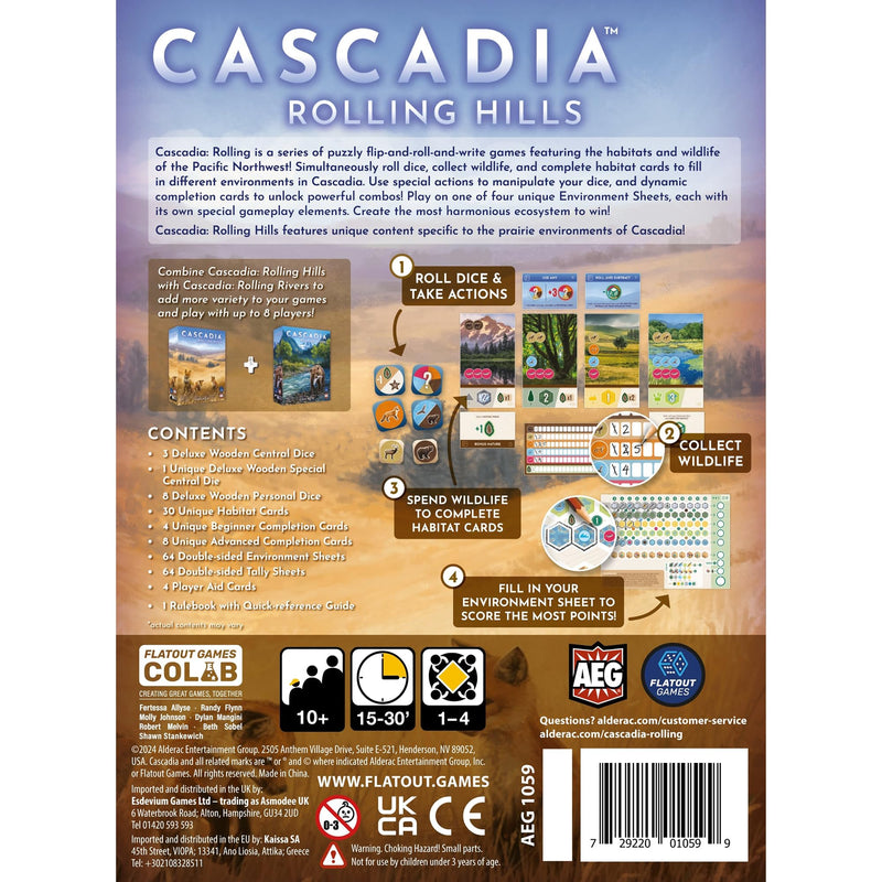 AEG & FlatOut Games | Cascadia: Rolling Hills Roll & Write Puzzly Dice Game | Explore The Pacific Northwest, Build Ecosystems | Ages 10+ | 1-4 Players