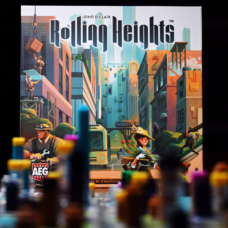 AEG Rolling Heights | Roll Your Meeples, Build The City | Push Your Luck, Pool Building Construction Game Set in The 1920&