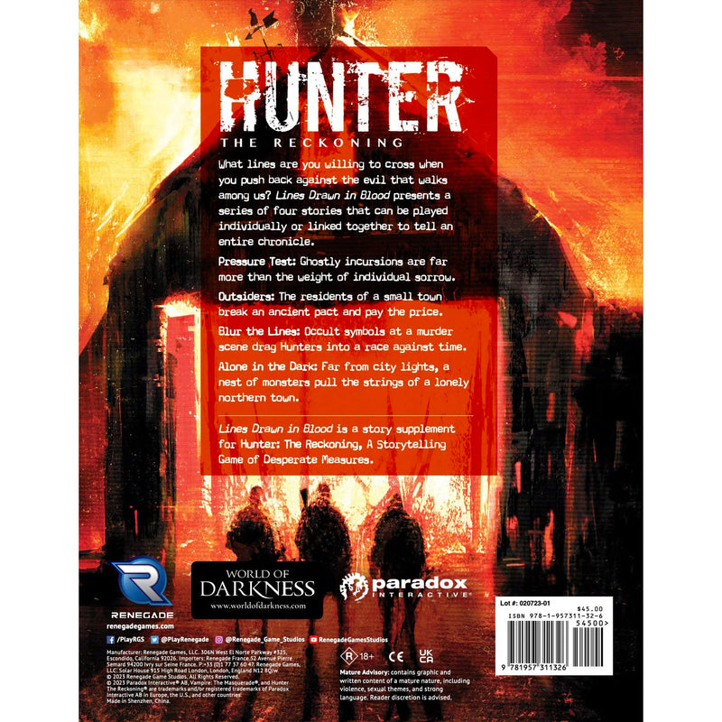 Hunter: The Reckoning 5th Edition Roleplaying-Game: Lines Drawn in Blood Chronicle Book -Supplemental Hardback RPG Book