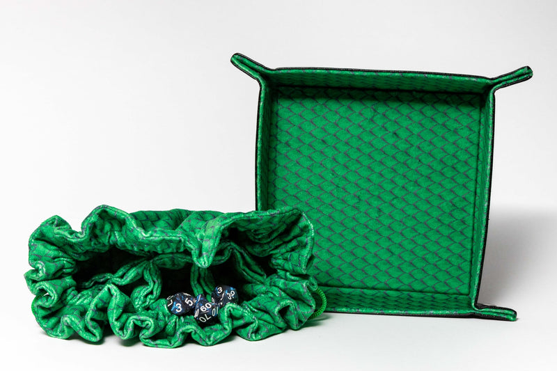 Metallic Dice Games FanRoll Dragon Storm TM Velvet Compartment Dice Bag: Green Dragon Scales