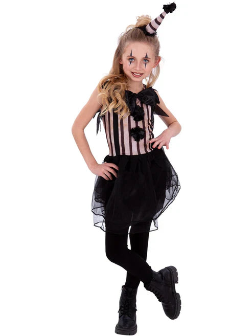 Dark Vintage Clown Costume Girls Dress and Hat