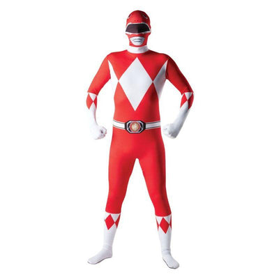 Adult Red Power Ranger Mighty Morphin 2nd Skin Fancy Dress Bodysuit Mens_1 rub-887102M