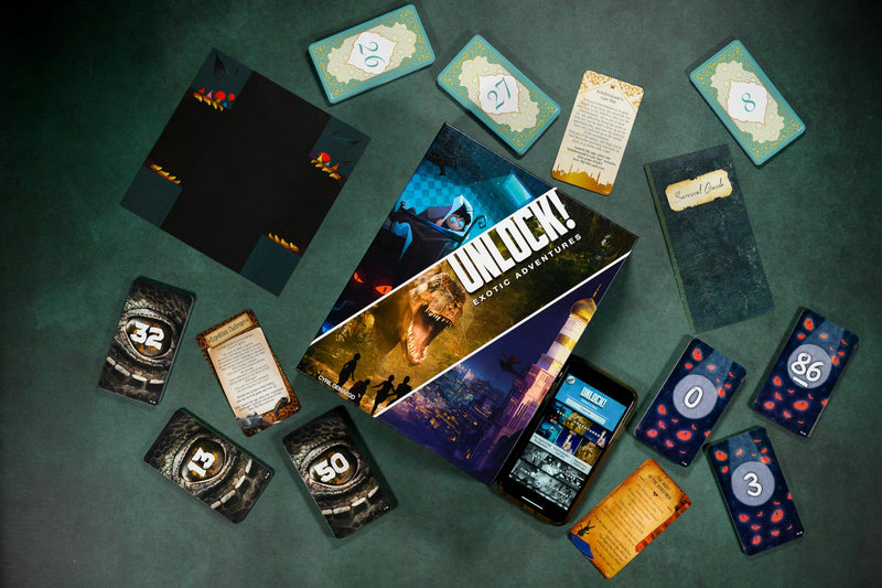 UNLOCK! Exotic Adventures Card Game - Escape Room-Inspired Cooperative Adventure, Fun Family Game for Kids and Adults, Ages 10+, 1-6 Players, 1 Hour Playtime, Made by Space Cowboys