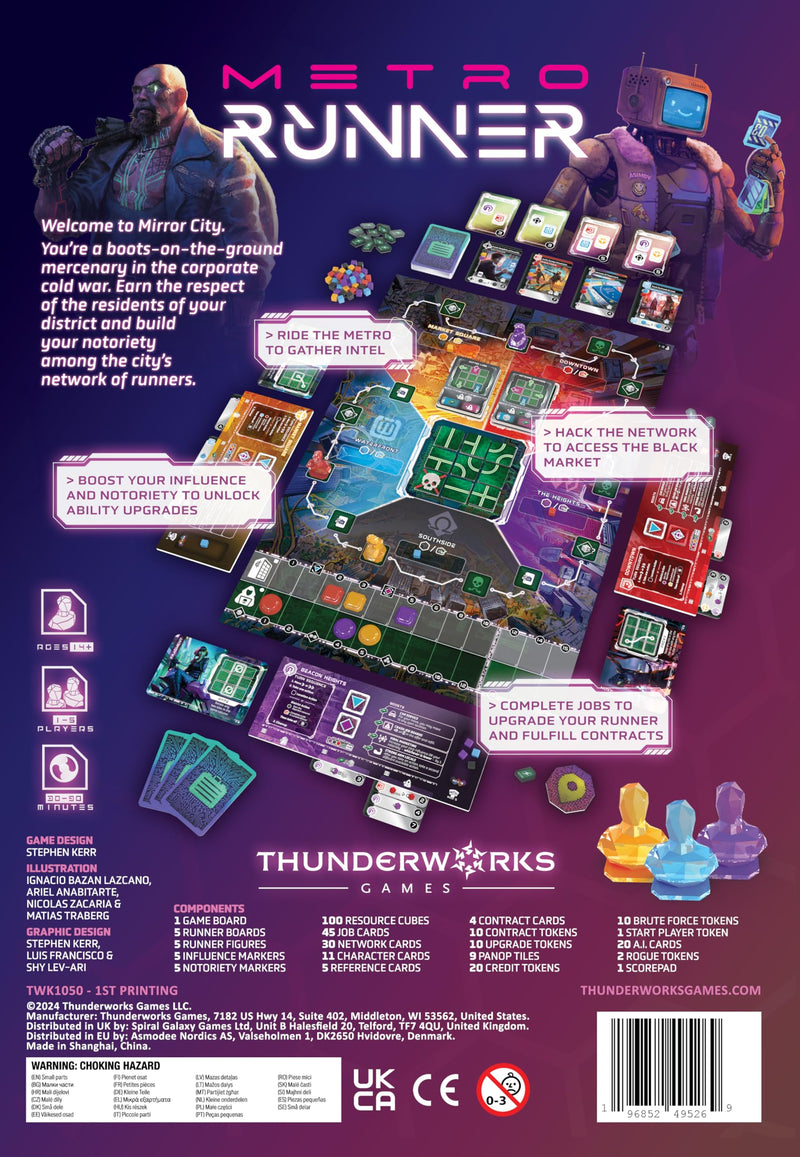 Thunderworks Games - Metrorunner | Strategy Board Game | Sci-fi Rondel Eurogame with Hacking Tile Puzzle | Worker Movement & Resource Collection | Family Game for 1-5 Players Ages 14+ 30-90 Minutes