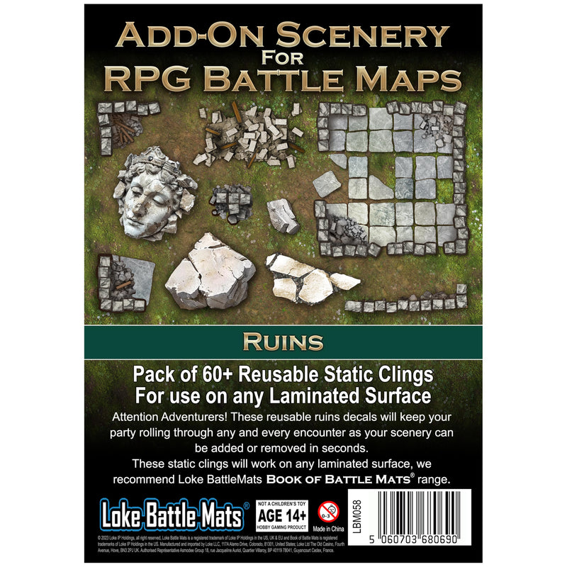 Add On Scenery for RPG Maps - Ruins by Loke - 60+ Reusable Stickers - Customizable Terrain for Laminated RPG Maps - Create Ruined Landscapes with Detailed Fantasy Art