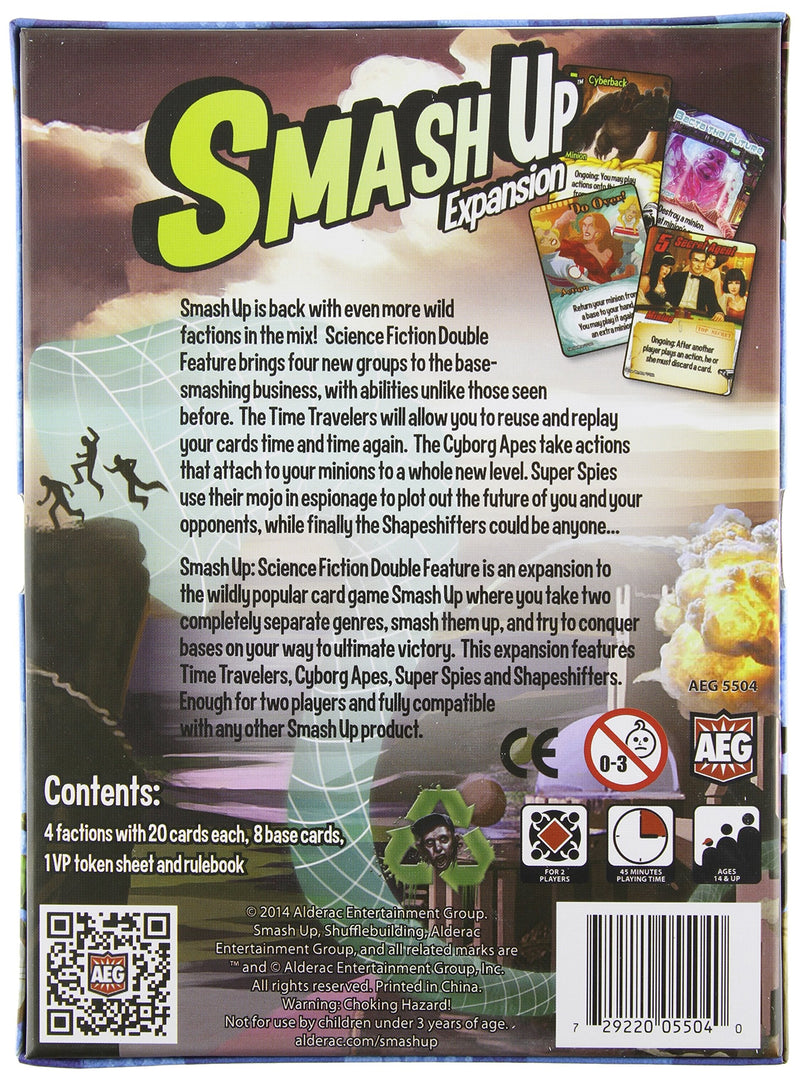 AEG Smash Up: Science Fiction Double Feature Expansion, Board Game, Card Game, Time Travelers, Shapeshifters, Spies, Cyborg Apes, 2 to 4 Players, 30 to 45 Minute Play Time, for Ages 10 and Up