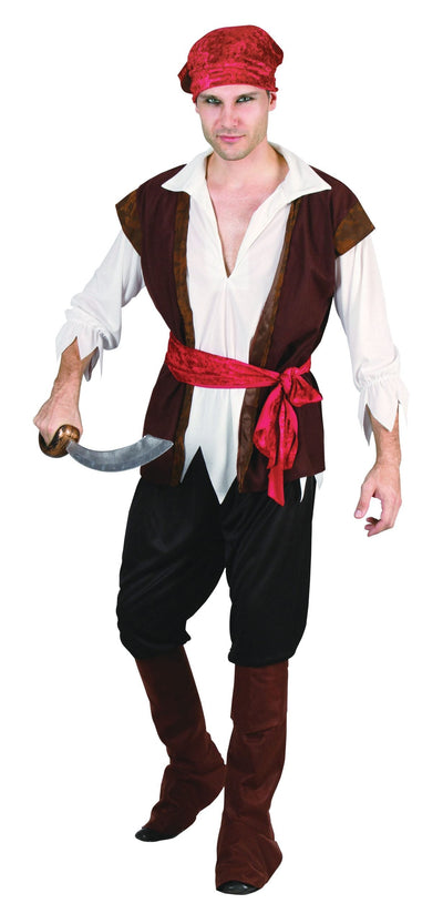 Mens Pirate Man Brown Waistcoat Adult Costume Male Halloween_1 AC020